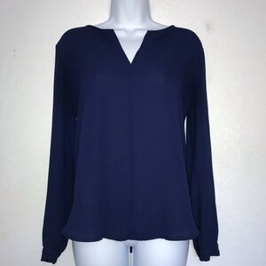 Ann Taylor Navy Chiffon Knit Long Sleeve Top XS